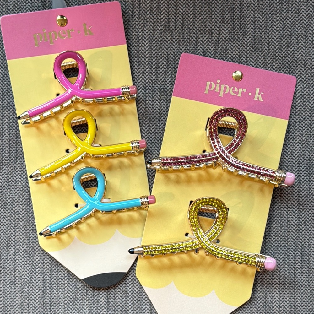 NEW Piper k Pink and Yellow pencil clips Hair Accessories Set